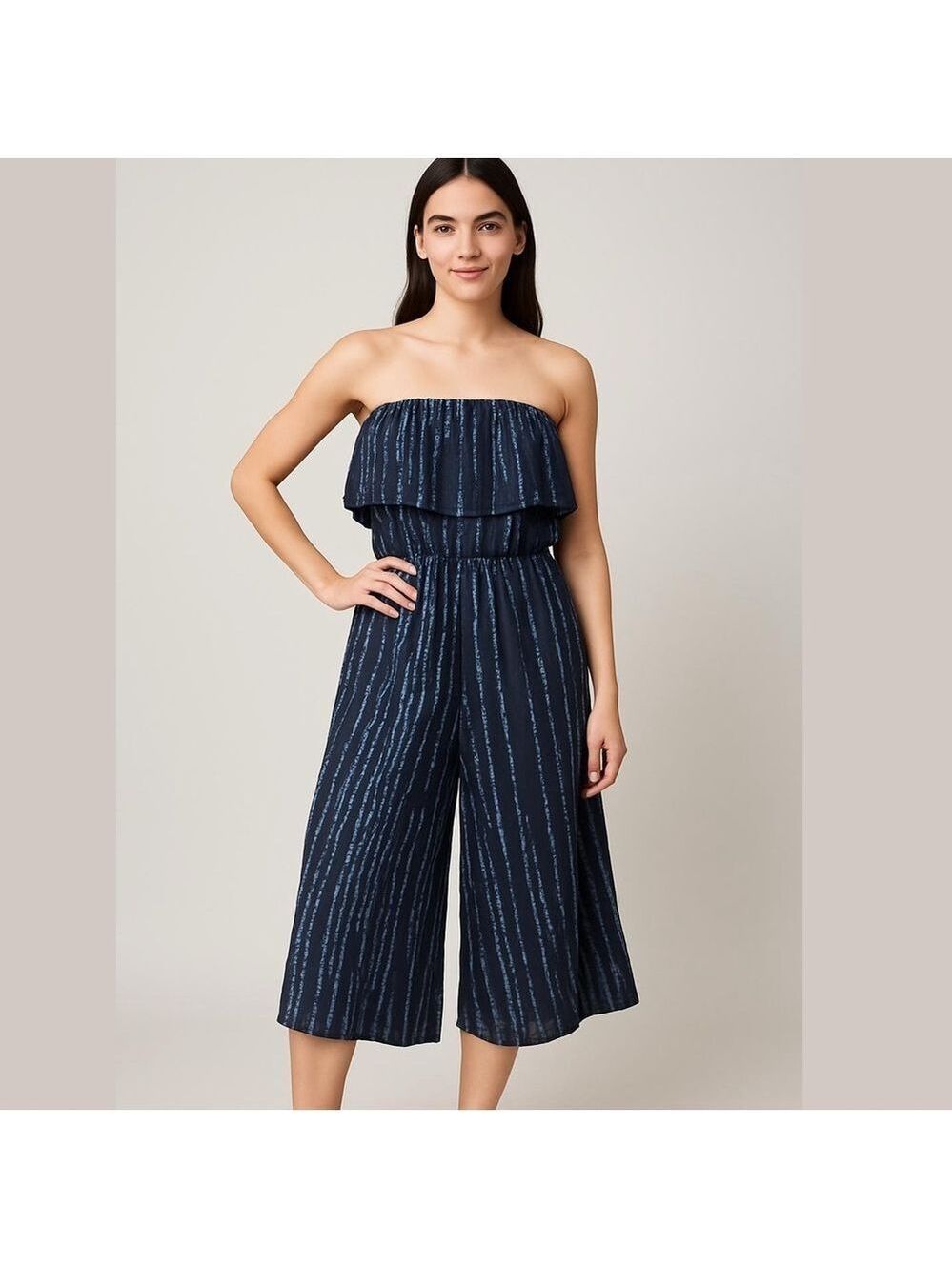Free People Summer Vibes Tie Dye Strapless Jumpsuit Wide Leg Cropped Pants Sz S